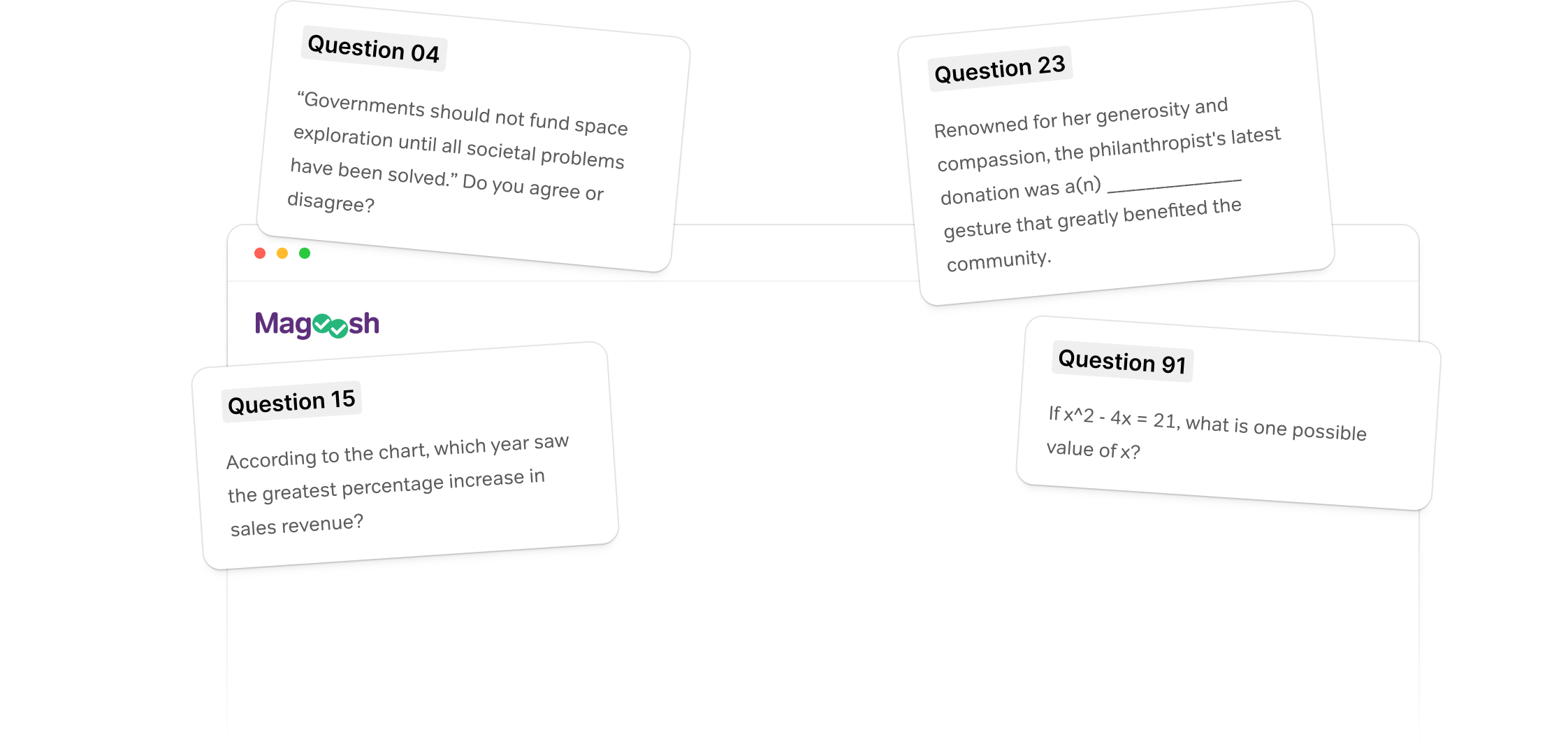 Array of different types of questions that you can see video explanations for