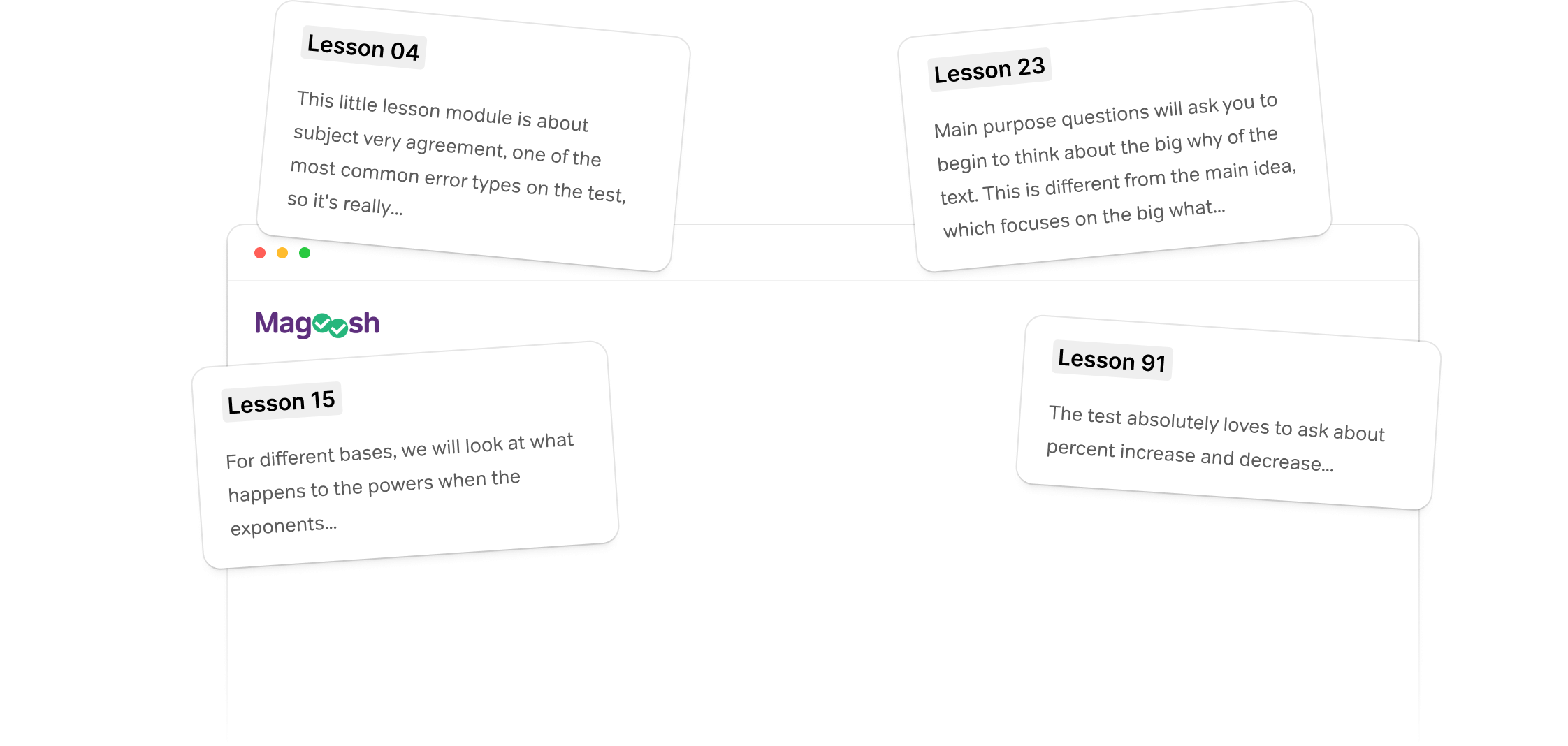 Array of different types of lessons on the TOEFL